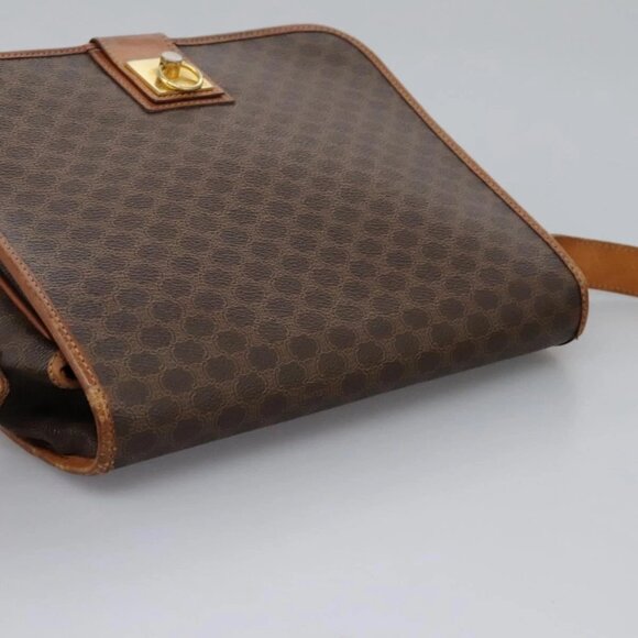 CELINE Macadam Canvas Shoulder Bag PVC Leather Brown Gold Auth BD871 - Picture 7 of 16